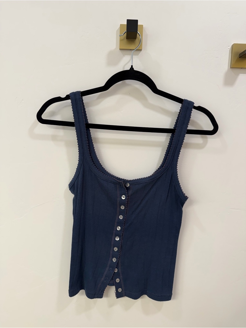 Free People Navy Ribbed Snap-Front Tank - Women's